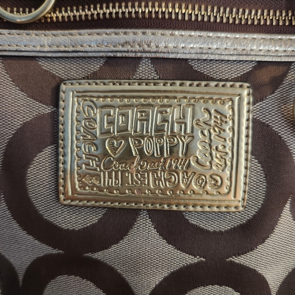 Coach Poppy Op Art Lured Glam Logo Tote Bag Gold Metallic Shimmer 2 Hang Tags - Picture 2 of 9